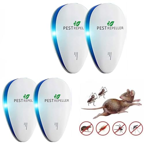 Repellente Ultrasuoni 2026, Repellente Zanzare Ultrasuoni & Controllo dei Elettronica Anti Topi, Mosche, Scarafaggi, Ragni, Formiche,Innocuo per Animali Domestici e Umani(Pacchetto di 4)