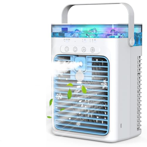 Portable Air Conditioners, 4 in 1 Mini AC Air Conditioner with 1000ml Water Tank, 2/4/8H Timer Ambient Light USB Powered Personal Evaporative Air Cooler Cooling Fan for Bedroom Room Office