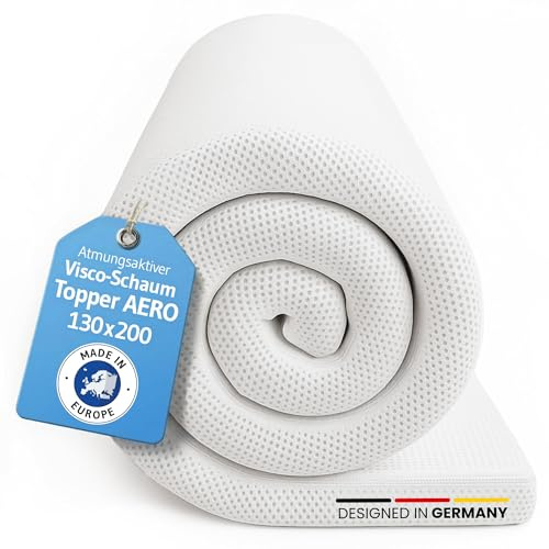 Topper 130x200 AERO, Ergonomischer Memory Foam Matratzentopper, 5 cm Höhe | Oekotex zertifiziert, Matratzentopper 130 x 200 cm, Atmungsaktiver Mesh-Bezug, Hochwertige Matratzen-Auflage, Made in Europe