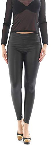 YESET Damen Leggings lang Hose Röre Treggings Glanz-Matt wie Latex Lack Leder Optik Hüftbund schwarz XXL