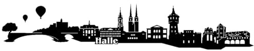 Skyline4u Halle Wandtattoo Stadt Collage Halle Wandsticker 120 x 22cm schwarz