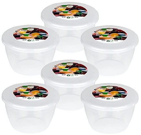 Just Pudding Basins Clear 1/2 Pint 280ml Basin Food Safe Plastic Bowls and Lids 6 Pack