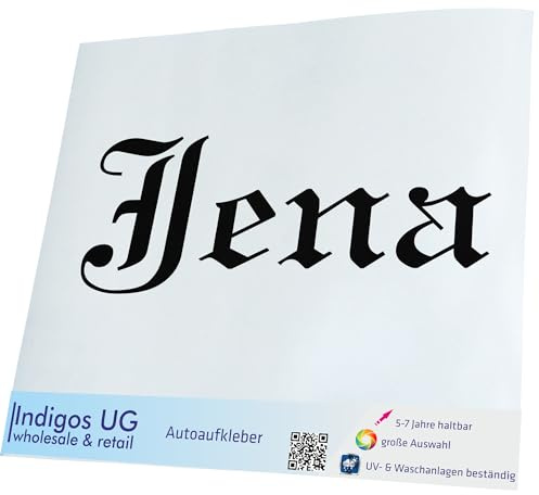 INDIGOS UG Auto Aufkleber Auto - 200x70 mm - Stadt JENA - schwarz - Selbstklebender Sticker für Auto, Fenster, Bus oder LKW - UV-beständig & wetterfest