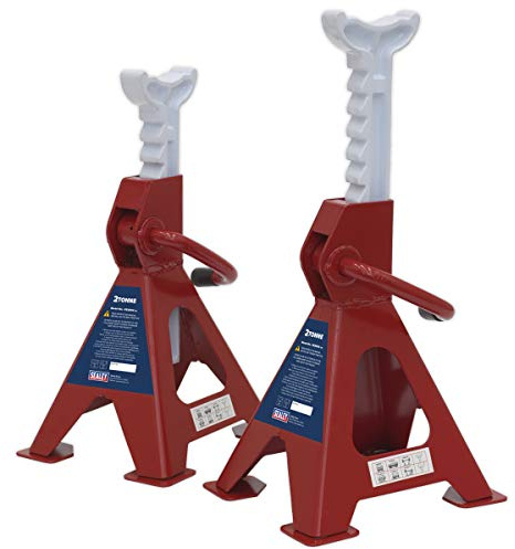 Sealey Axle Stands (Pair) 2 Tonne Capacity Each - Ratchet Type Steel Base Cast Head