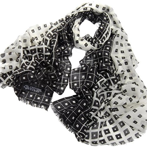 Avenella Eleganter zarter Wollschal mit Karo-Muster Farbwechsel von weiss nach schwarz (ca. 190x70 cm) weicher gewebter Schal Tuch Stola aus 100% Wolle exclusiver Damenschal schwarz weiss Quadrate