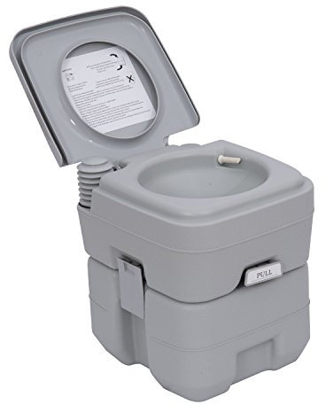 Outsunny 20L Portable Travel Mobile Toilet Outdoor Camping Handle WC with 2 Detachable Tanks & Push-button Operation, Grey