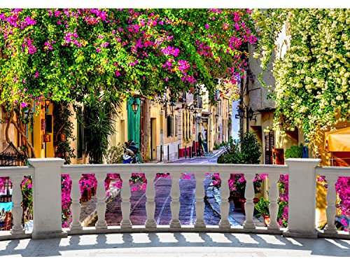 Runa Art Fototapete Italien Gasse terasse 352 x 250 cm Vlies Tapeten XXL Moderne Wandtapete Wohnzimmer Schlafzimmer Bunt 9029011b