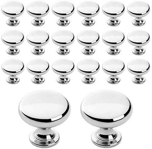 Probrico 20 Pack Solid Round Cabinet Door Knob Polished Chrome Kitchen Cabient Knobs Dresser Handle Wardrobe Pulls Diameter 30mm