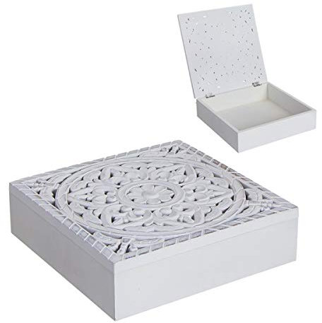 Deco Line Coffret en Bois sculpté, Blanc 22 cm