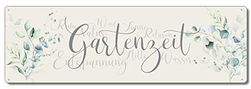 Interluxe Metallschild - Gartenzeit - wetterfestes Schild im Shabby Cottage Stil für den Lieblingsplatz im Garten