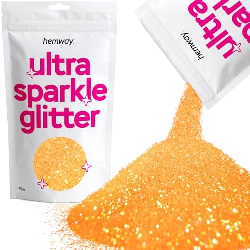 Hemway Ultra Sparkle Glitter - Fluorescent Orange | Fine Metallic Flakes for Resin & Epoxy Crafts | Supplies for Tumblers, Festival, Hair, Face, Body, Eye & Nail Art Decoration | 100 g