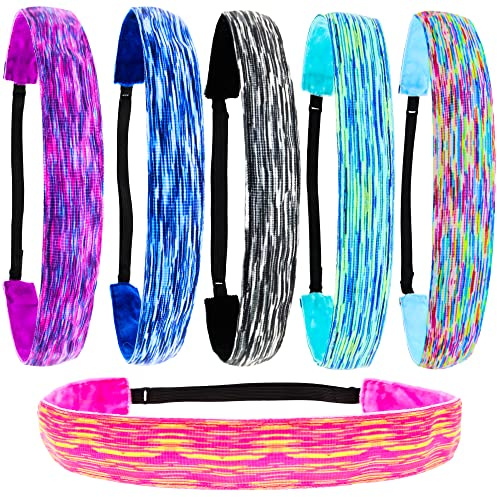 FROG SAC Headbands for Girls - 6 Adjustable No Slip Head Bands for Kids, Athletic Sport Hair Bands for Women, Stretch Elastic Headband, Fabric Hair Accessories for Children (Space Dye)