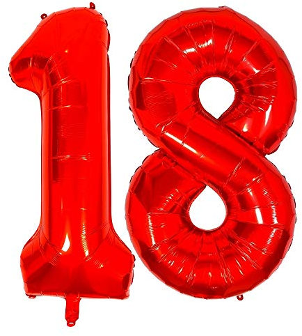 DIWULI Luftballon 18 Geburtstag XXL Rot - Zahl 18 Ballon