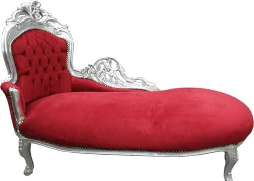 Casa Padrino Barock Chaiselongue Bordeaux Rot/Silber -Wohnzimmer Liege Recamiere Möbel