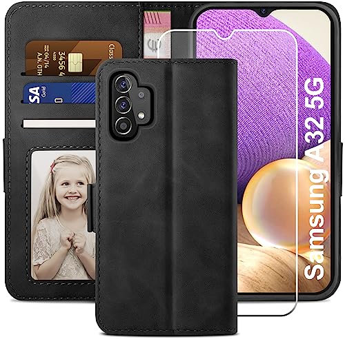 YATWIN Handyhülle Kompatibel mit Samsung Galaxy A32 5G Hülle, Klapphülle Samsung A32 5G Premium Leder Brieftasche Schutzhülle [Kartenfach] [Magnet] [Stand] Handytasche Case für Samsung A32 5G, Schwarz