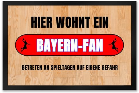 speecheese Hier wohnt EIN Bayern-Fan Fußmatte XXL in 50x75 cm mit Turnhallenboden Motiv Sportfan Bayern Sport Sportler