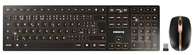 CHERRY DW 9100 SLIM, ensemble clavier et souris sans fil, layout tchèque (QWERTY), connexion Bluetooth et radio, touches silencieuses, rechargeable, noir-bronze