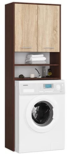 AKORD Waschmaschinenumbauschrank FIN 64 cm | mit 2 Türen | Hängender Waschmaschinenschrank | Umbauschrank | B64 x H180 x T30 cm | Gewicht 29,50 kg | Wenge/Sonoma Eiche