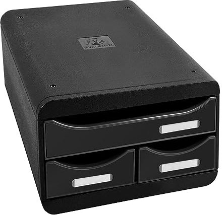 Exacompta 311714D Ablagebox Glossy mit 1 Schublade für DIN A4+ und 2 schmalen Schubladen. Belastbare Schubladenbox aus Recycling-Kunststoff für mehr Platz. SmallBox Blauer Engel Schwarz