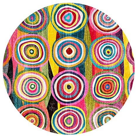 Designer Teppich Rund Kurzflor Moderner Orientteppich Klassisch Gemustert Ornamente für Wohnzimmer Schlafzimmer Kinderzimmer, rot gelb blau Farbe jahresring Form Round ø200cm