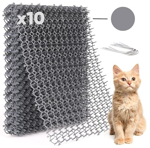 Katzenschreck Scat Mat für Katzen – Cat Spike Mat (10 Stück, grau) 41,5 x 34,4 cm mit 2,5 cm Spikes ist EIN Perfekter Katzenschreck, drinnen und draußen für alle Jahreszeiten