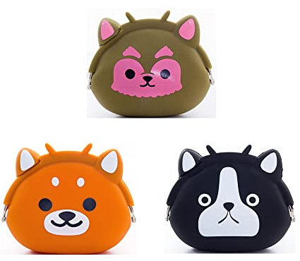 Lot de 3 porte-monnaie en silicone en forme d'animal de dessin animé pour casque ou récompenses scolaires, style 1
