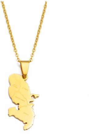 RFXSJY Collier Mappemonde Pendentif Martinique Carte Avec Villes Nom Pendentif Colliers Bijoux Pour Femmes Hommes À La Mode Filles