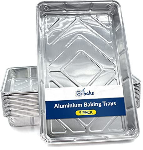 ebake Aluminium Foil Trays - 5 Pack Disposable Foil Containers (32cm x 20cm x 3cm) - Large Roasting Tin for Baking, Roasting, Cooking, Broiling, BBQ and Food Storage - Foil Baking Trays for Oven