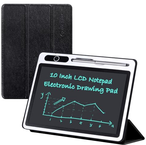 Tablette d'écriture électronique avec écran LCD de 10 avec housse de protection en polyuréthane pour dessin électronique, cadeau pour enfants et adultes à la maison, à l'école, au bureau (noir)