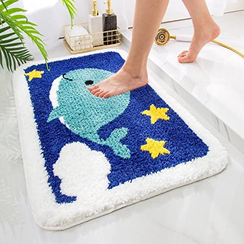 Badezimmerteppich Königsblauer Delfinstern Badematte Flauschig Mikrofaser Badvorleger rutschfest Duschvorleger Schnelltrocknend Badteppich Waschbar Duschvorleger Verdicken Badematten Badmatte 40x60cm