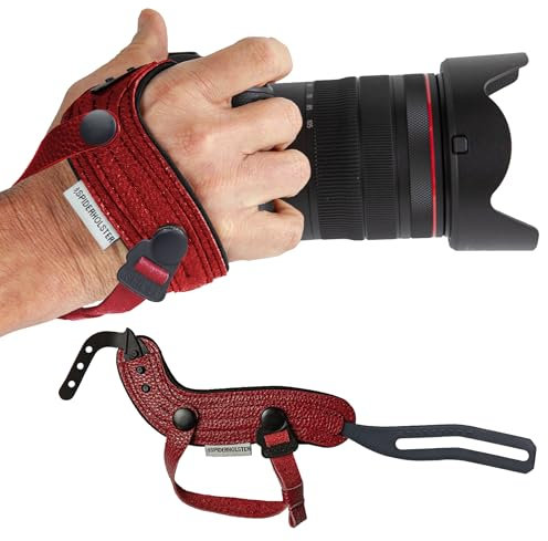 SPIDER HOLSTER - SpiderPro Camera Hand Strap v2 with Snap Assembly and Optional Wrist Strap – DSLR and Mirrorless Compatible (Red) - Genuine Leather + Memory Foam