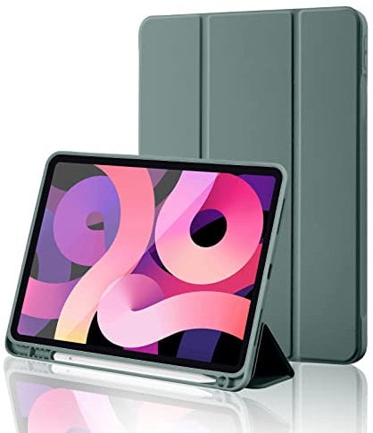 iPad (A16) 11th Generation Case 11 Inch 2025, iPad 10th Generation Case 2022 10.9 Inch with Pencil Holder, Soft TPU Back Slim Smart Protective Trifold Stand Cover, Auto Wake/Sleep, Pine Green