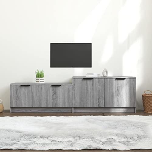 homiuse Meuble TV Sonoma Gris 158,5x36x45 cm Bois d'ingénierie Unité TV Design Epuré Armoire TV Bibliothèque Salon Meuble de Télévision Etagère de Rangement Cadres Photo Plantes Livres