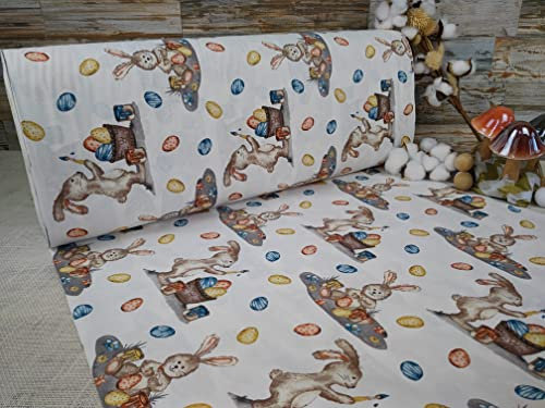 240cm Breit Meterware ab 50cm Popeline Baumwolle Stoff Baumwollstoff Ostern Eier Kuchen Osterhase Stoffe Osternstoffe Bastelstoff ÖKO-TEX VP0O001 (Muster 2)