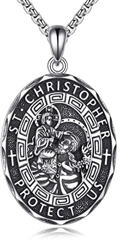 YFN Ovale Heiliger Christopherus Halskette Sterling Silber Religiöser Beschützer Anhänger Sankt Christopherus Schmuck Geschenke für Damen Herren