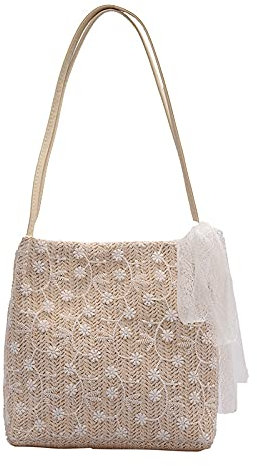 Bolsos Mujer Bolsos de mimbre de verano Bolsos de paja personalizados Bolsos de paja de hombro Bolsos de mujer tejidos (Color : Blanco)