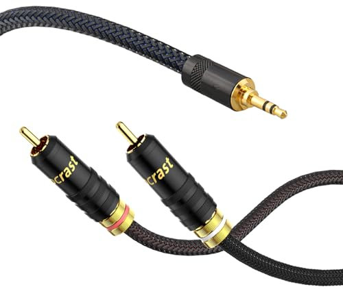 Brollitest 3.5 RCA Audio Kabel, 3.5mm Klinke auf 2 x Stereo mit Metallgehäuse und 24k Vergoldetem Rca Stecker für MP3, Tablet, Lautsprecher, Hdtv -2M
