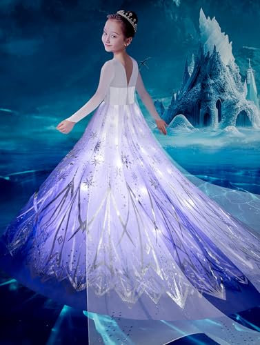 UPORPOR LED Light Up Robe de Princesse Fille, Robe Reine Costume de Noël Filles Neiges Déguisement Halloween Carnaval
