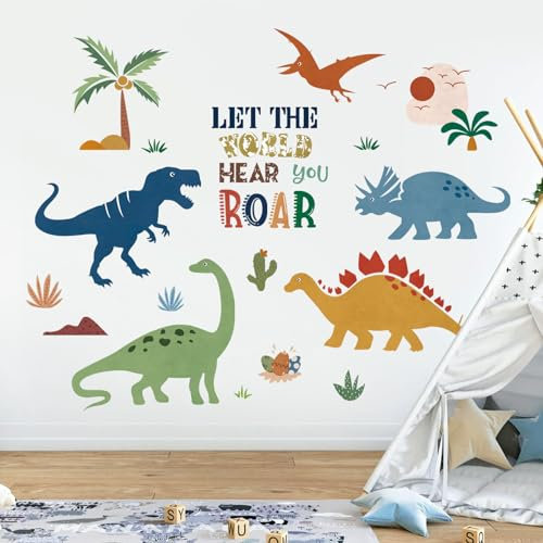 decalmile Wandtattoo Dinosaurier Boho Wandaufkleber Dino Palmbaum Kinder Wandsticker Babyzimmer Kinderzimmer Jungen Klassenzimmer Wanddeko