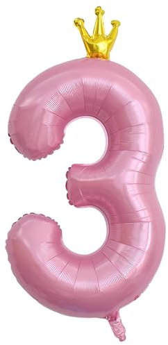 ASTARON Luftballon 3 Rosa Zahl 3 Ballon 40 Zoll Zahlenballon für GeburtstagParty Dekoration, 3. Geburtstag Ballons mit Krone für Mädchen Geburtstag Party Dekoration Jahrestag