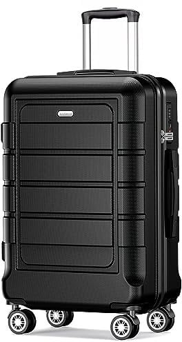SHOWKOO Koffer Mittelgroß Hartschale Leicht Reisekoffer ABS+PC Erweiterbar Haltbar Trolley Handgepäck mit 4 Rollen und TSA Schloss, L -Schwarz