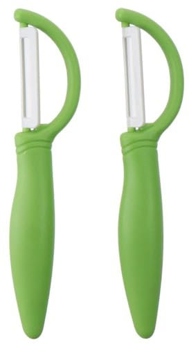 hobbyme 2 Pcs Green Ceramic Peeler for Household Use, Multi-purpose Ergonomic Design PP Material Handles for Kitchen, Restaurant, Snack Bar, Vegetables, Fruit