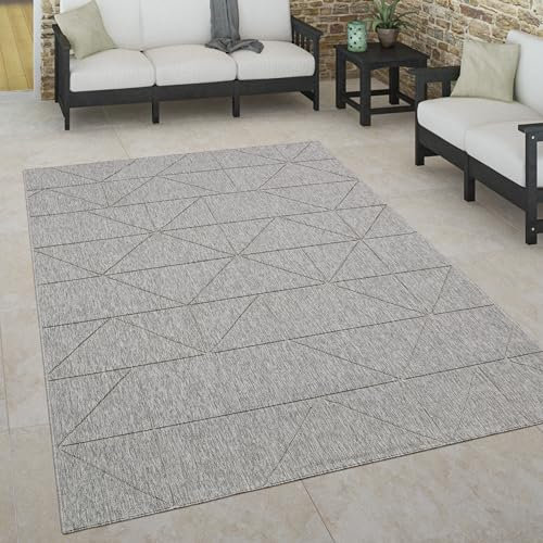 Paco Home In- & Outdoor Teppich, Terrasse u. Balkon, Wetterfest Skandinavischer Stil, Grösse:240x340 cm, Farbe:Grau 3
