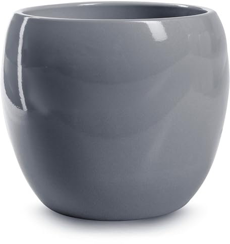 Annastore Blumenübertopf Isadora aus Keramik Pflanztopf Blumentopf Keramiktopf Übertopf für Blumen (Grau, Ø 21 cm/H 18,5 cm - Rund)