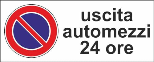 M-ITALY CARTELLO SEGNALETICO UNI - Uscita automezzi 24 ore - Adesivo Extra Resistente, Pannello in Forex, Pannello In Alluminio (60x25, Adesivo)