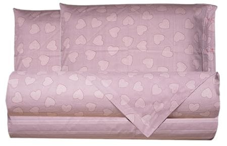 Smart Deco Home Completo letto lenzuola federe letto stampa fantasia 100% Cotone Made in Italy MATRIMONIALE CUORI ROSA