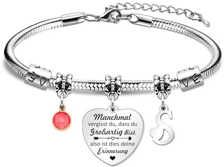 HEYEJET Inspirierende Geschenk Armbänder für Frauen Mädchen Silber Herz Armband mit 26 Buchstaben Personalisierte Geschenke für Freundin Mama Schwestern Kollegin Ehefrau Geburtstags Weihnachten (S)
