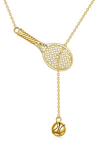 YFN Tennisschläger Halskette Sterling Silber vergoldet Tennisschläger Charme Halskette Tennis Geschenke für Frauen Mädchen Tennisliebhaber Tennisspieler Tennisschmuck für Tochter