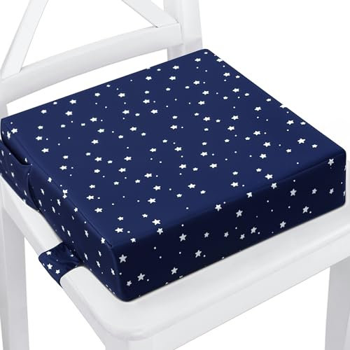 Rehausseur chaise enfant 32 x 32 x 8 cm - Coussin réhausseurs chaises haute pour enfants voyage e maison Réhausseur en mousse avec taie d'oreiller lavable Bleu Marine