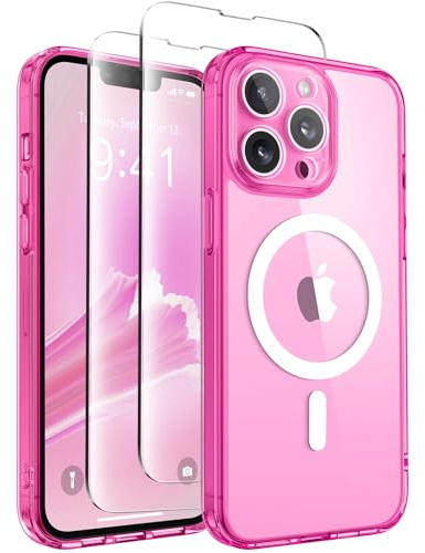 CAPRARO for iPhone 13 Pro Max Case, Compatible with MagSafe | Upgraded [Full Camera Protection] Shockproof Protective Slim Translucent Matte Magnetic Phone Case 6.7'', Clear Neon